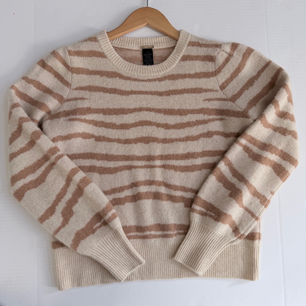 Magaschoni  Cashmere Knitted Dark Tan Zebra‎ Stripe Crewneck Sweater Size L